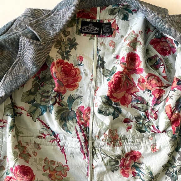 NWT ANGIE elbow patch blazer GRAY tweed cotton floral lining button cuffs size - Picture 8 of 14
